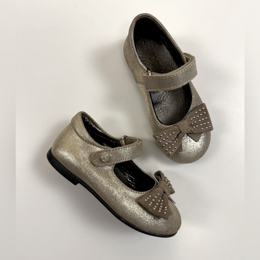 Naturino Gold “Platino” Ballerina Pumps in Velvet Glitter